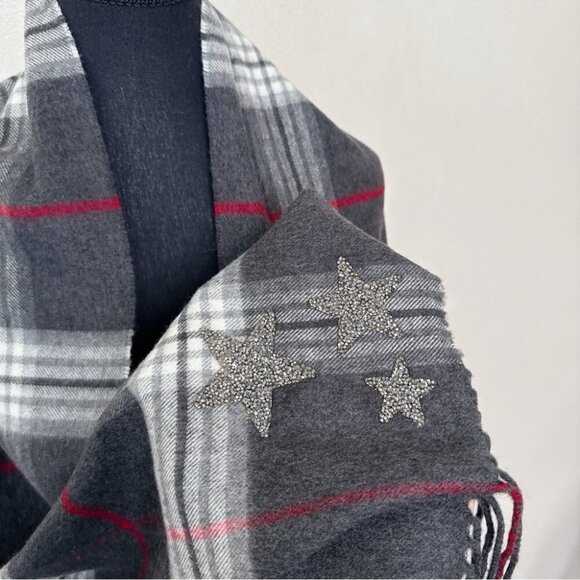 Lord & Taylor Womens One Size Plaid Fringe Beaded Scarf - Picture 10 of 13